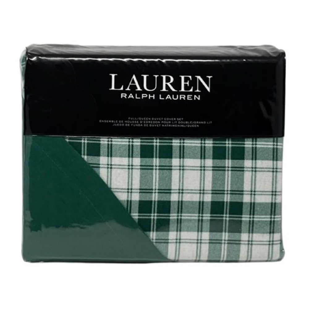 RALPH LAUREN FULL QUEEN Flannel Duvet Cover Set Ulster Plaid Emerald Green R$270